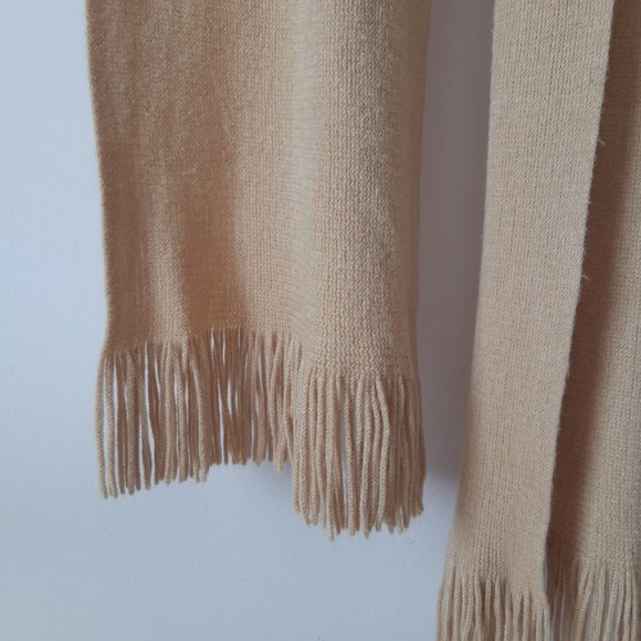 Camel Short Scarf with Fringe - Picture 2 of 2